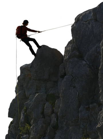 Climber rappelling